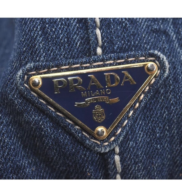 Authentic PRADA Canapa Large Canvas Tote Hand Bag Denim Blue - Picture 7 of 13